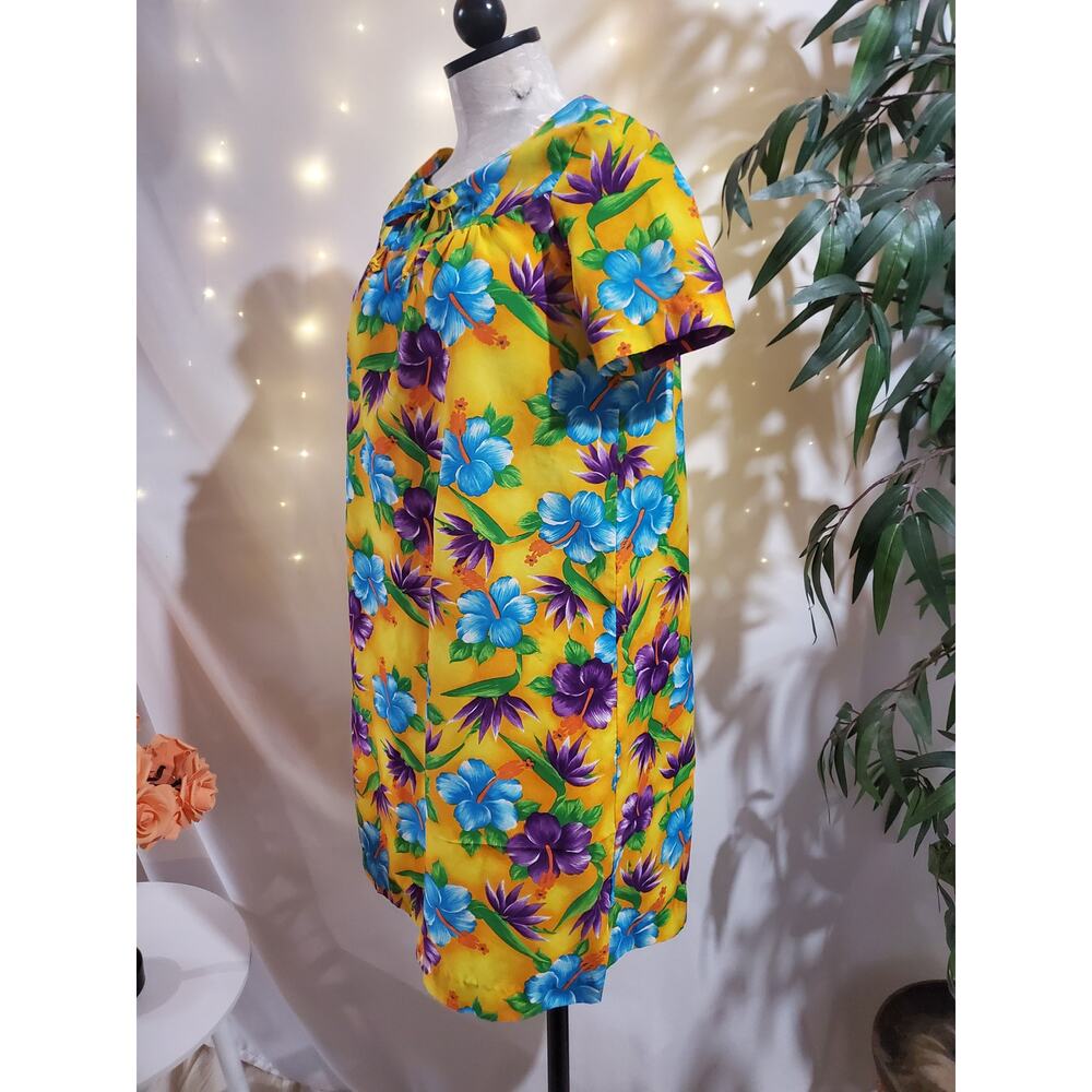 Vtg 60s 70s Pomare Hawaiian Floral Hibiscus Dress Mini Mumu Luau Tiki Aloha Rare - Picture 2 of 9